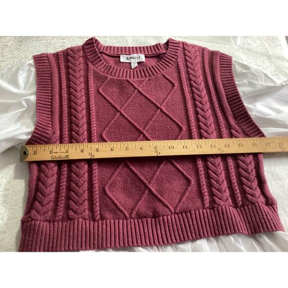 &merci Mixed Media Cable Detail Sweater maroon & white L - Picture 4 of 7